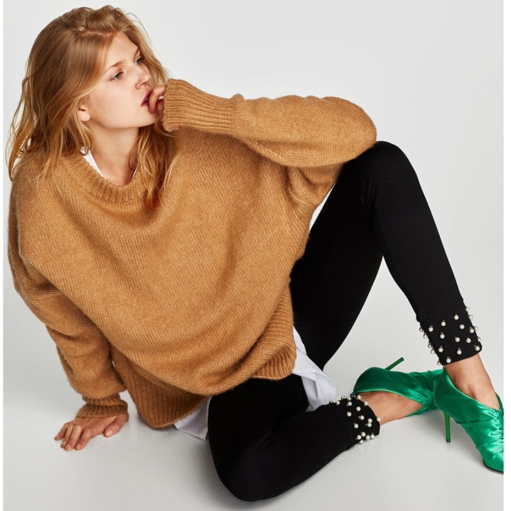 ZARA Leggings with Pearl Details. Brand New